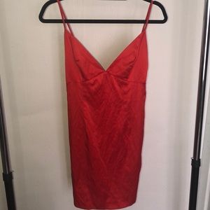 Rihanna Inspired Faux Silk Red Dress